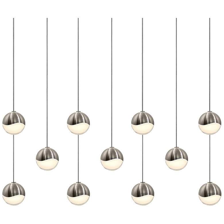 Image 1 Grapes 36.25" Wide 11.Light Satin Nickel Small Rectangle LED Pendant