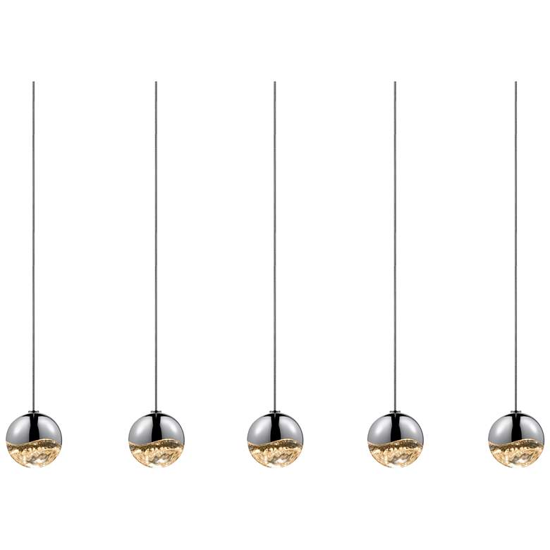 Image 1 Grapes 36.5" Wide 5.Light Polished Chrome Small Rectangle LED Pendant