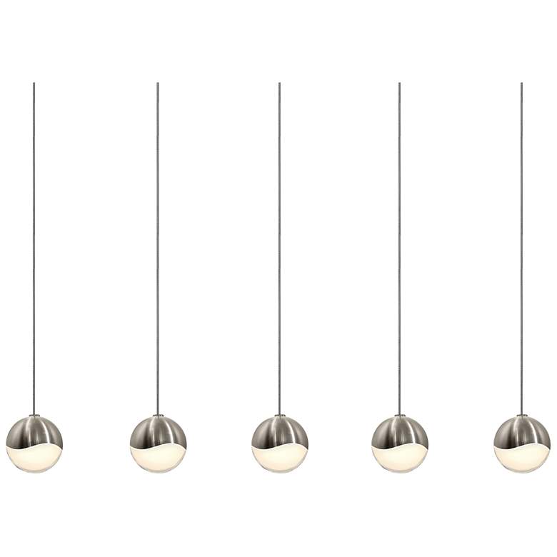 Image 1 Grapes 36.5 inch Wide 5.Light Satin Nickel Small LED Pendant