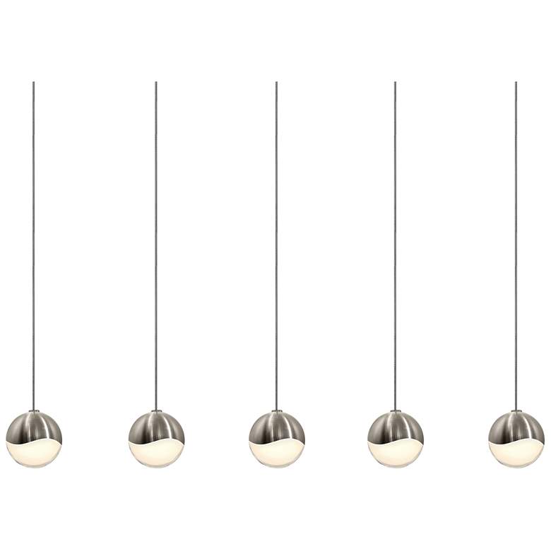 Image 1 Grapes 36.5" Wide 5.Light Satin Nickel Small LED Pendant