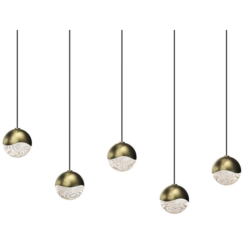 Image 1 Grapes 36.5 inch Wide Rectangle 5-Light Brass LED Pendant