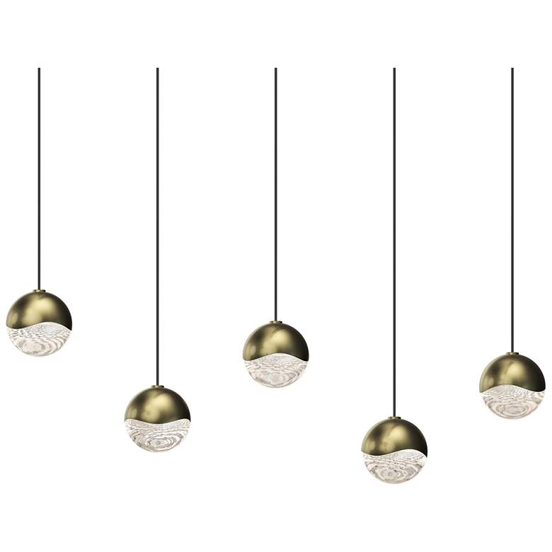 Image 1 Grapes 36.5" Wide Rectangle 5-Light Brass LED Pendant