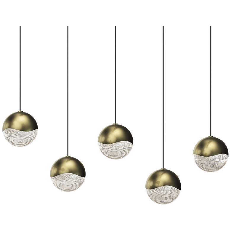 Image 1 Grapes 37.25" Wide Rectangle 5-Light Brass LED Pendant