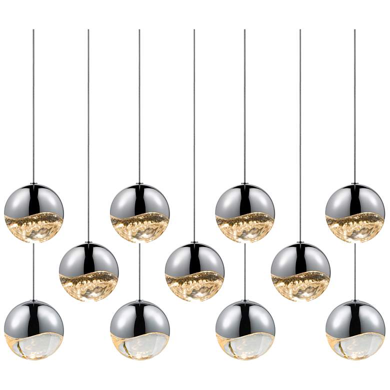 Image 1 Grapes 37.5" Wide 11-Light Polished Chrome Large Rectangle LED Pendant