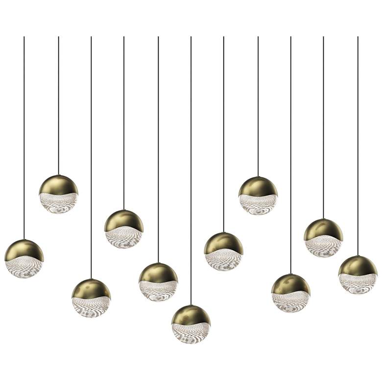 Image 1 Grapes 37.5 inch Wide Rectangle 11-Light Brass LED Pendant