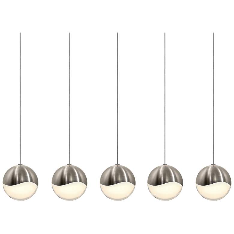Image 1 Grapes 37.75" Wide 5.Light Satin Nickel Large LED Pendant