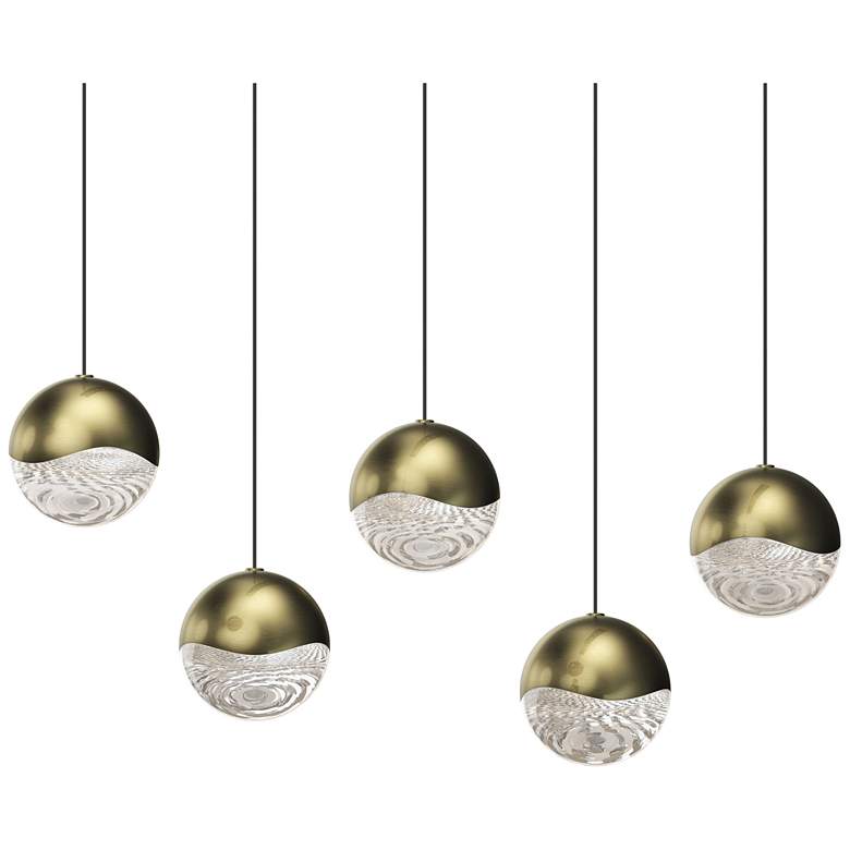 Image 1 Grapes 37.75" Wide Rectangle 5-Light Brass LED Pendant
