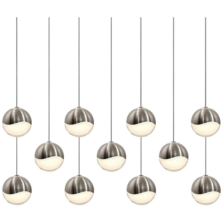 Image 1 Grapes 37" Wide 11-Light Satin Nickel Medium Rectangle LED Pendant