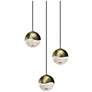 Grapes 7" Wide Round 3-Light Brass LED Pendant