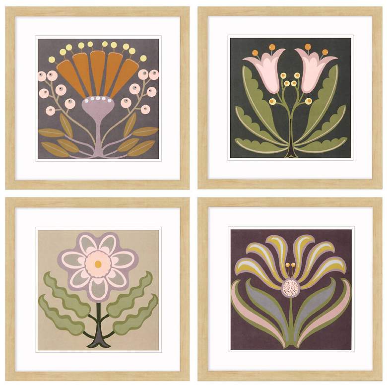 Image 1 Graphic Folk Flower 18"W x 18"H Framed Art Set of 4