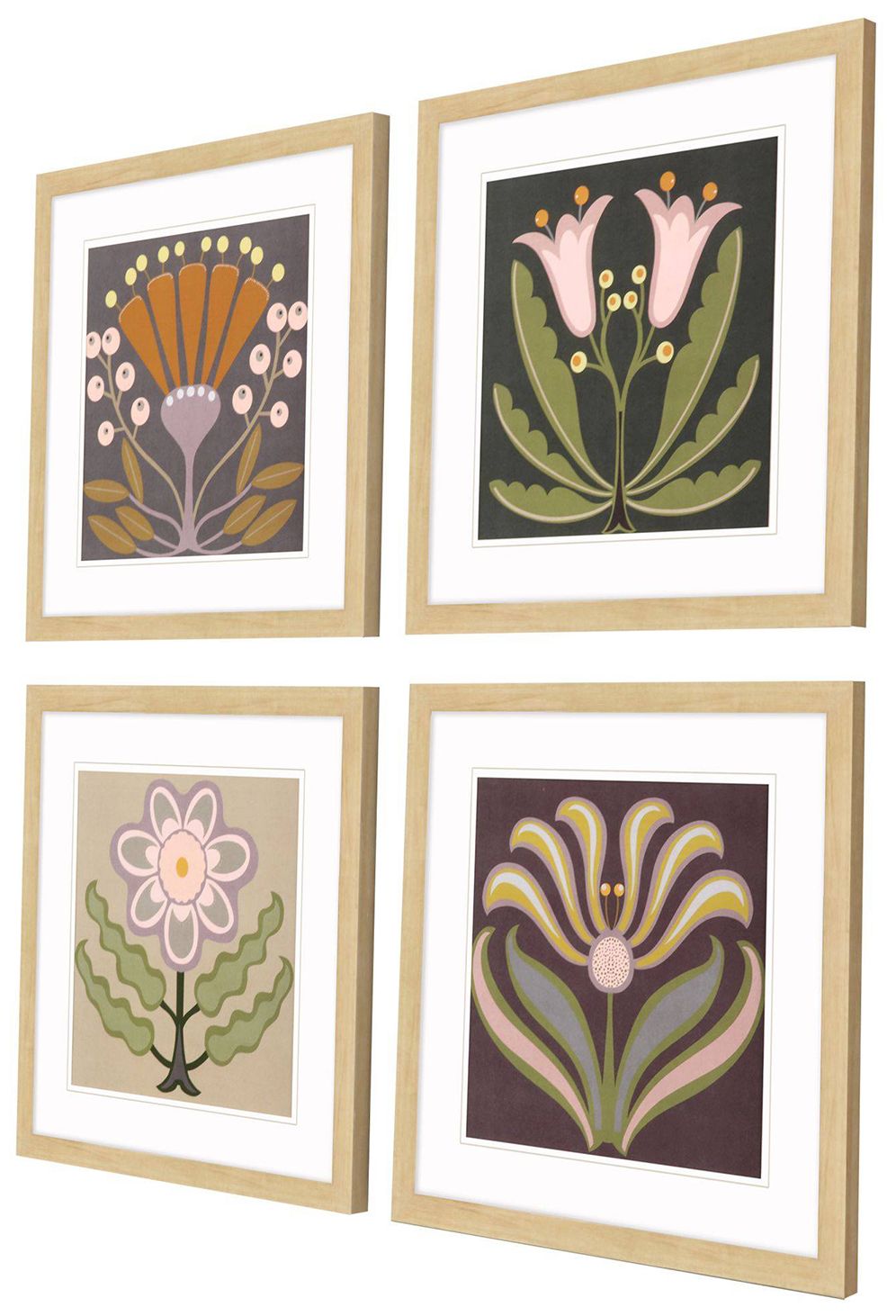 Image 3 Graphic Folk Flower 18"W x 18"H Framed Art Set of 4 more views
