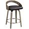 Gratto 24" Black Faux Leather Gray Wood Swivel Counter Stool