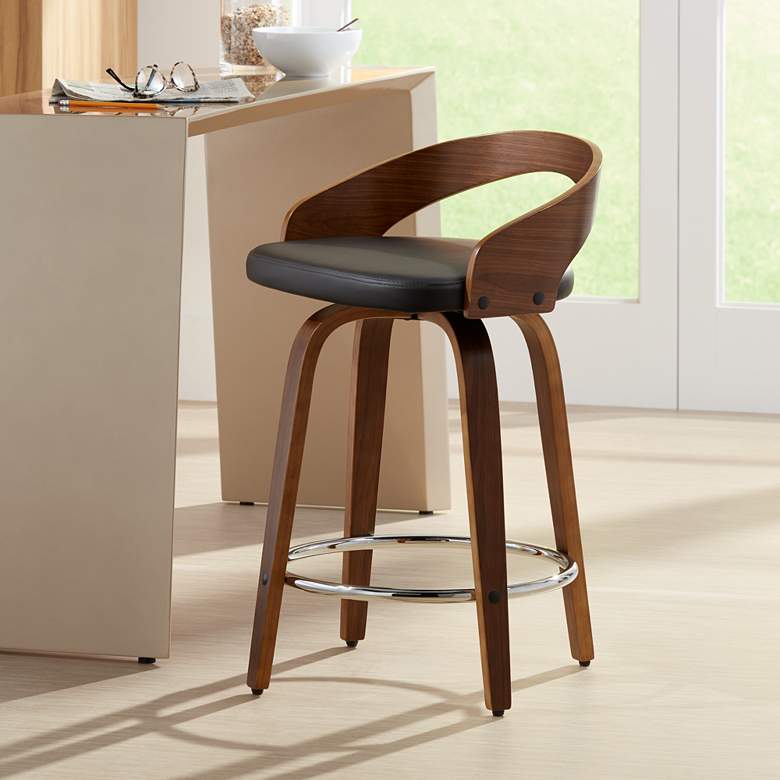 Image 1 Gratto 24 inch Chocolate Faux Leather Swivel Counter Stool