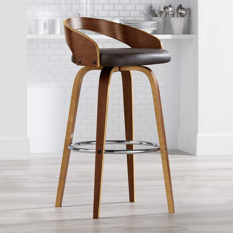 Image 1 Gratto 29 1/4 inch Chocolate Brown Faux Leather Modern Swivel Bar Stool