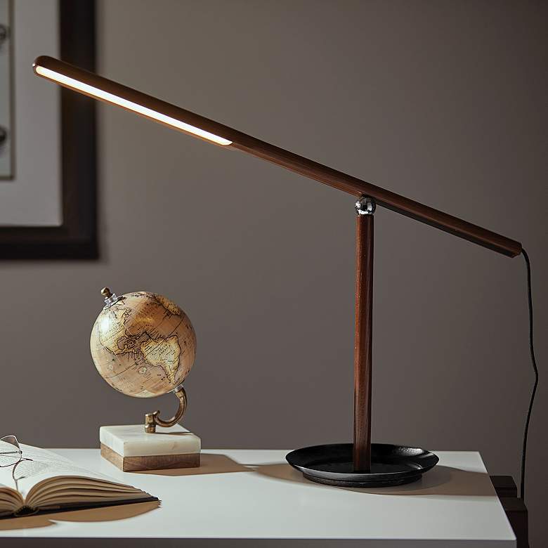 Image 1 Gravity Walnut Ash Wood and Metal Adjustable LED Desk Lamp