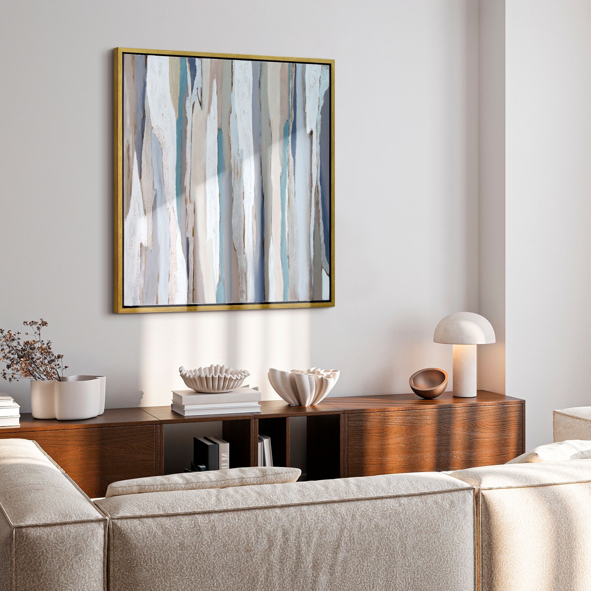 Gray Aisle 36" Square Metallic Framed Canvas Wall Art in scene