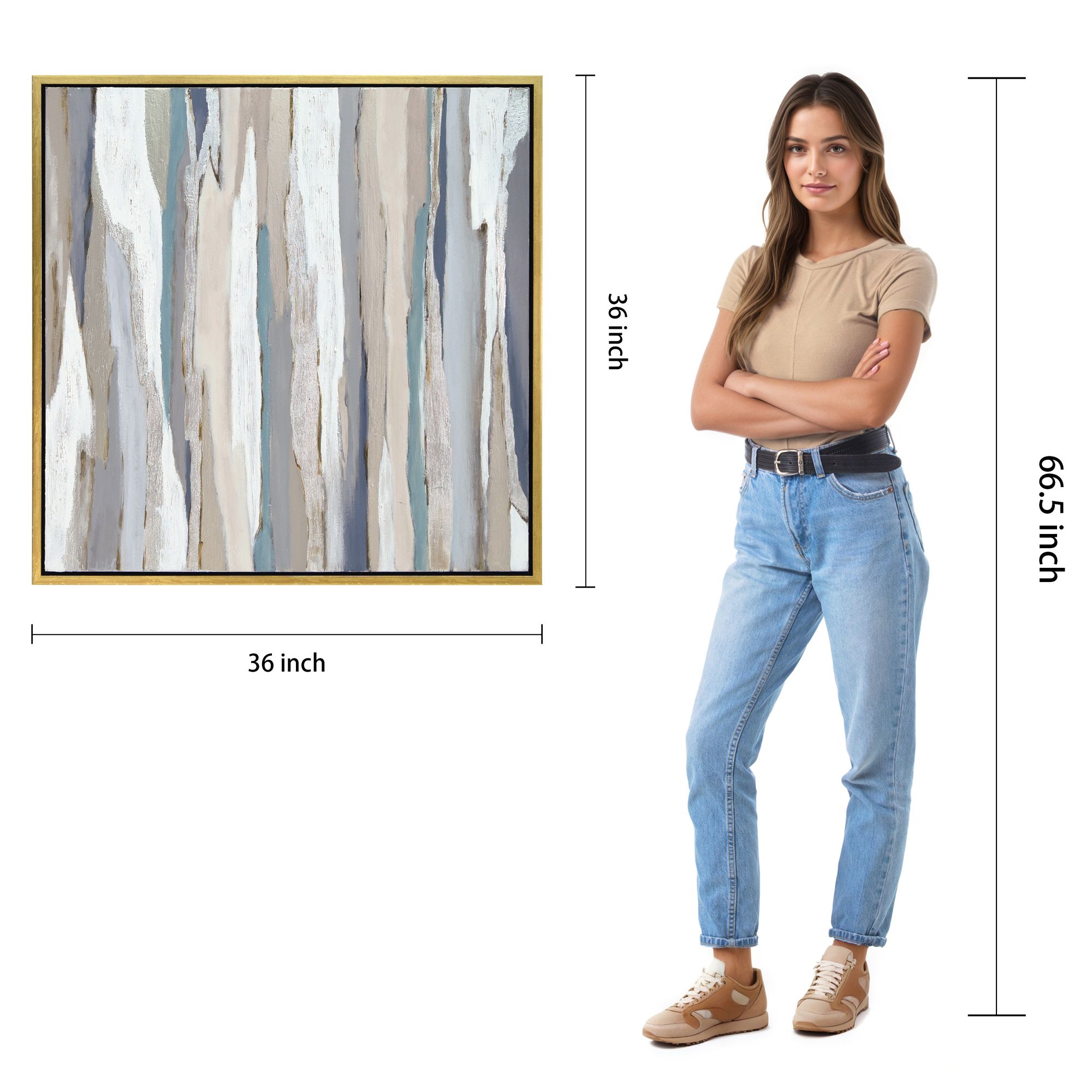 Gray Aisle 36" Square Metallic Framed Canvas Wall Art in scene