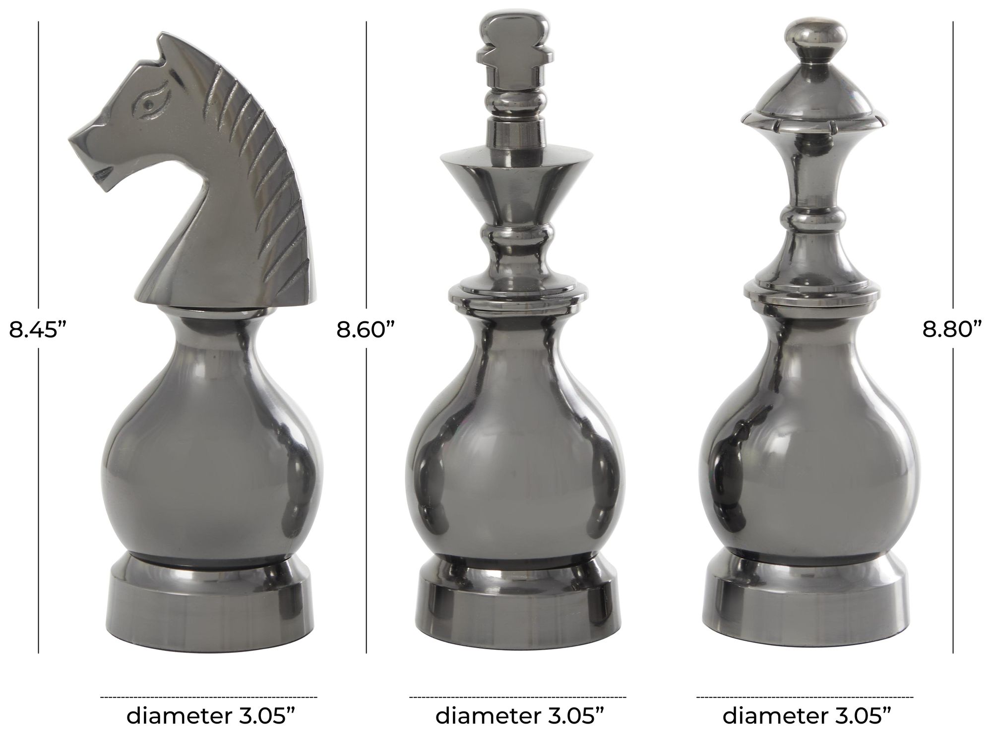 Image 7 Gray Aluminum Metal Traditional Sculpture, S/3 9", 9", 8"H more views