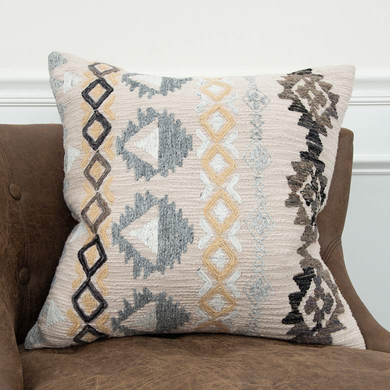 Image 1 Gray and Brown Tribal 20 inch x 20 inch Poly Filled Throw Pillow