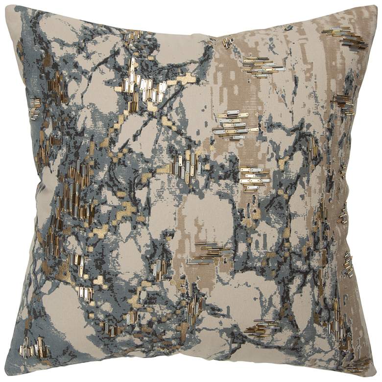 Image 2 Gray and Gold Abstract 20 inch x 20 inch Poly Filled Throw Pillow