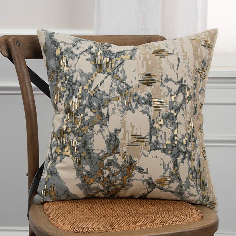 Image 1 Gray and Gold Abstract 20" x 20" Poly Filled Throw Pillow