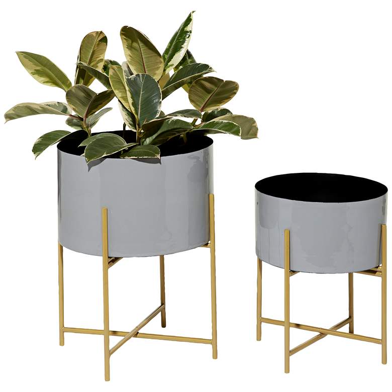 Image 1 Gray and Gold Metal Enamel Planters Set of 2