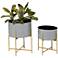 Gray and Gold Metal Enamel Planters Set of 2