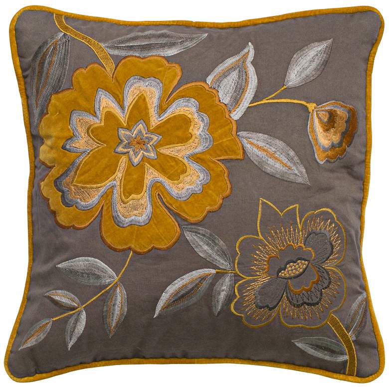 Image 1 Gray and Mustard 18 inch Square Floral Throw Pillow