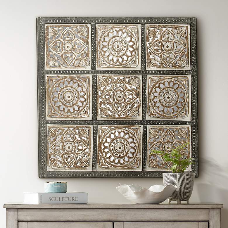 Image 1 Gray and White Squares 36 inch Traditional Wood Wall Panel