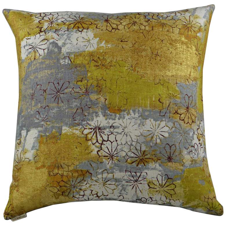Image 1 Gray and Yellow Floral 20 inch Square Decorative Pillow