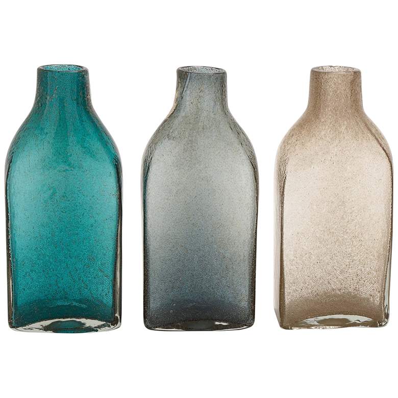 Image 2 Gray Beige and Green Glass 14 3/4"H Bottle Vases Set of 3