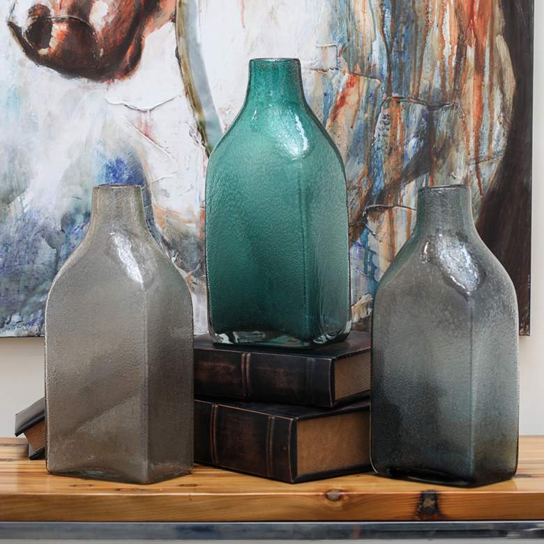 Image 1 Gray Beige and Green Glass 14 3/4"H Bottle Vases Set of 3
