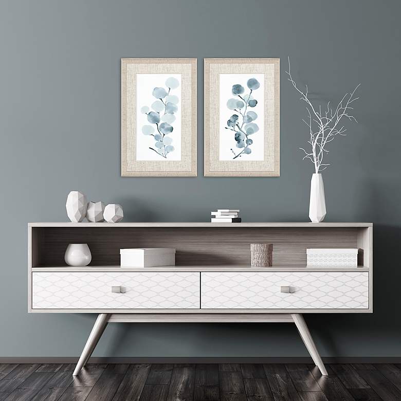 Image 4 Gray Botanical 32" High 2-Piece Framed Giclee Wall Art Set more views