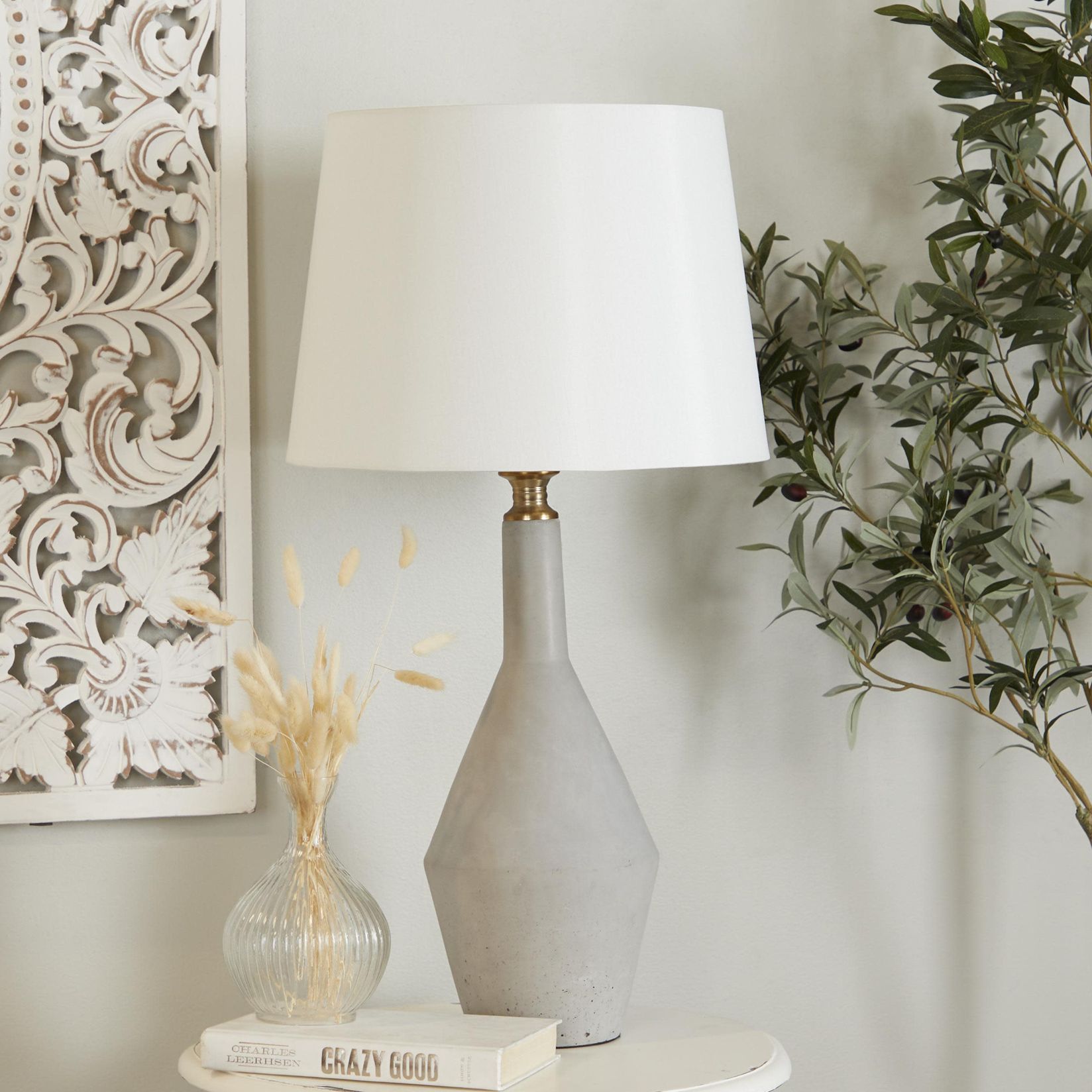 Thumbnail1 of Gray Cement Stone Modern Table Lamp, 16" x 16" x 30"