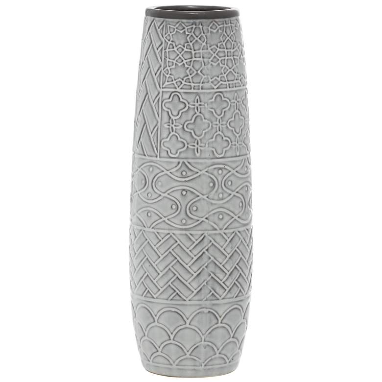 Image 1 Gray Ceramic Eclectic Vase, 5" x 5" x 16"