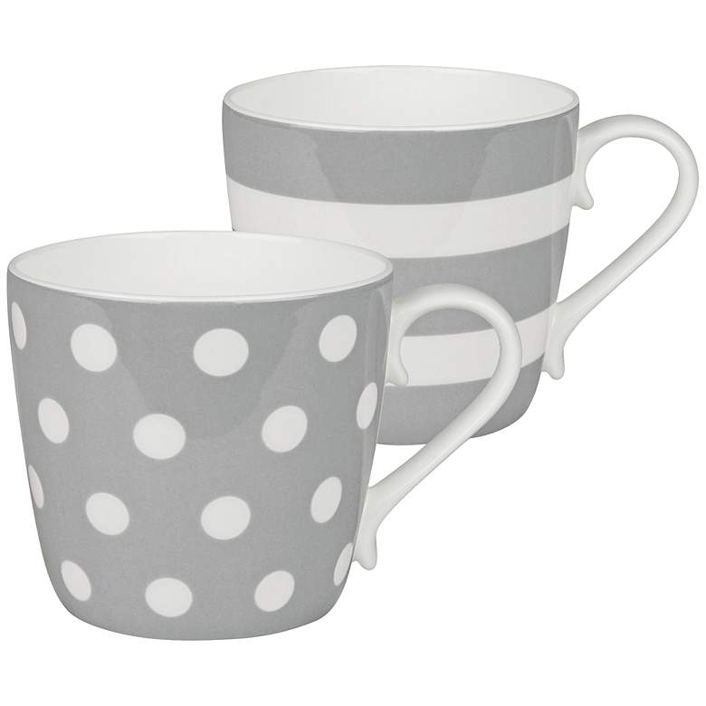Image 1 Gray Dots and Stripes 2-Piece Porcelain Mug Set