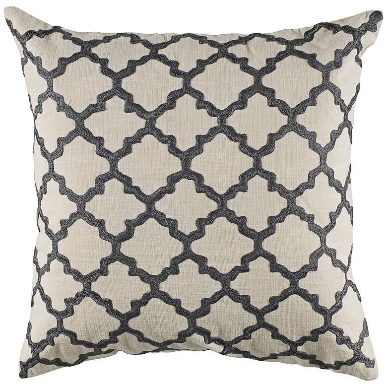 Image 1 Gray Embroidered Ivory Geometric 18 inch Square Throw Pillow