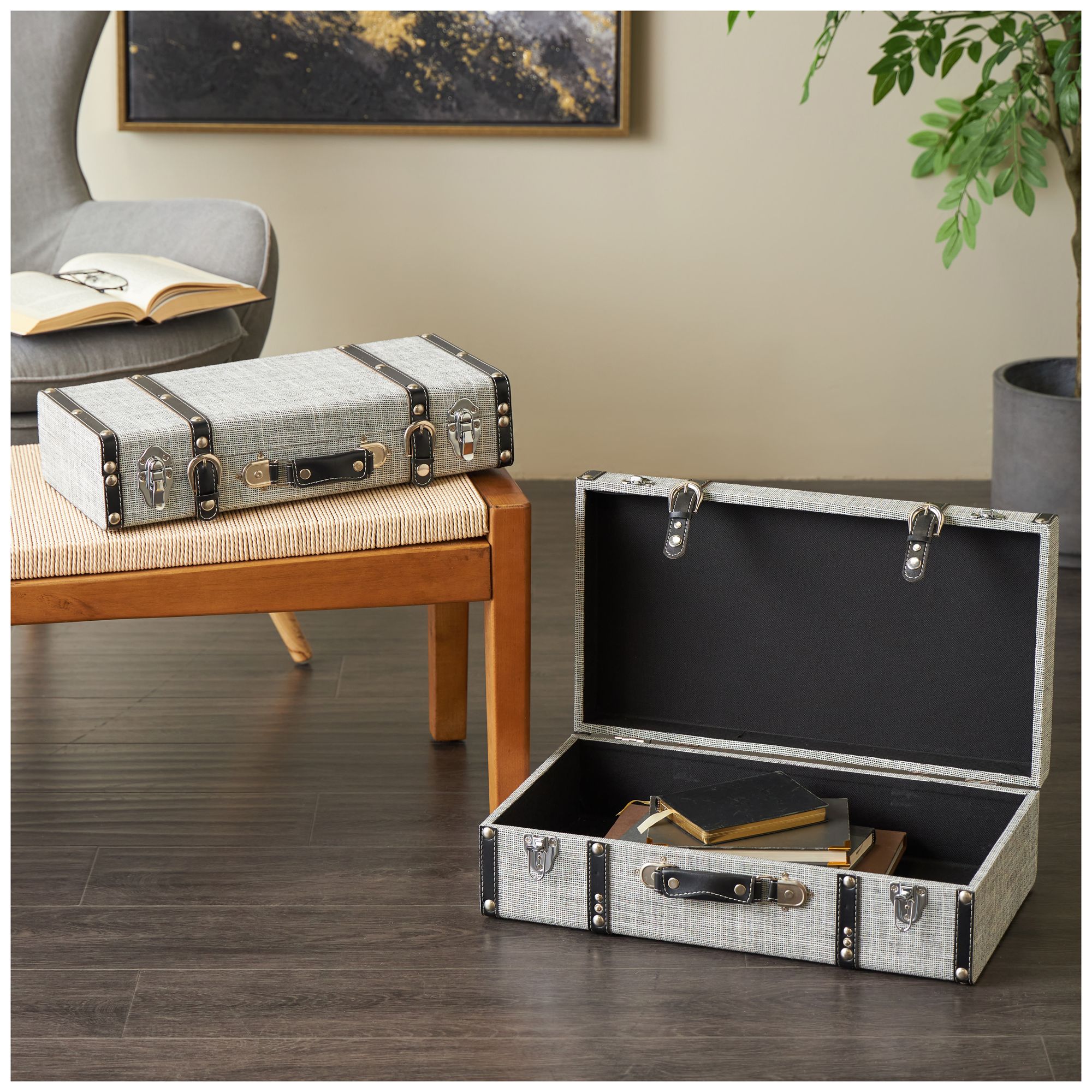 Image 4 Gray Fabric Modern Trunk, S/2 21", 19"W more views