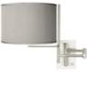 Gray Faux Silk and Brushed Steel Modern Plug-In Swing Arm Wall Lamp