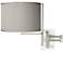 Gray Faux Silk and Brushed Steel Modern Plug-In Swing Arm Wall Lamp