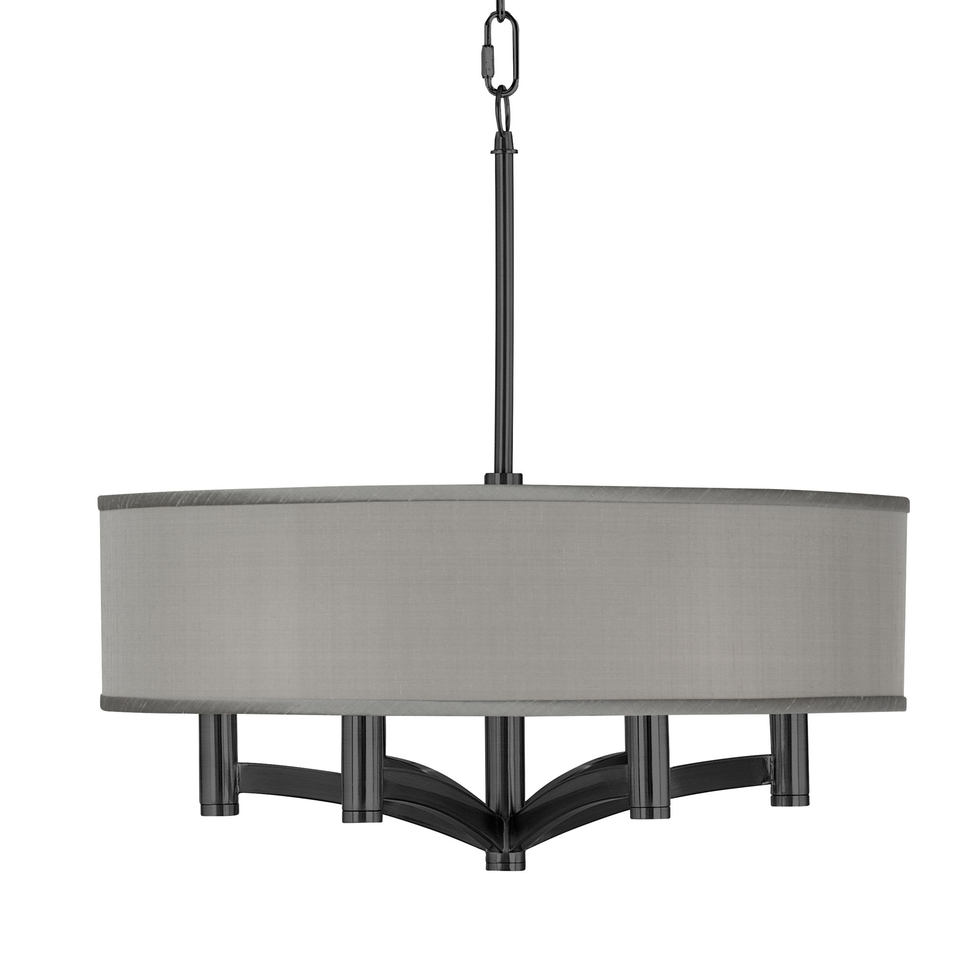 Image Gray Faux Silk Ava 6-Light Black Pendant Chandelier