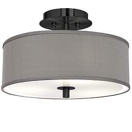 Image1 of Gray Faux Silk Black 14" Wide Ceiling Light