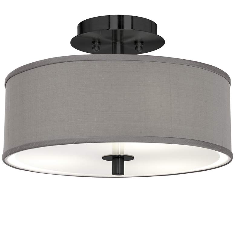 Image 1 Gray Faux Silk Black 14 inch Wide Ceiling Light