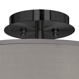 Image2 of Gray Faux Silk Black 14" Wide Ceiling Light more views