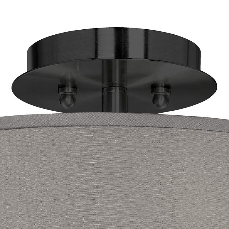Image 2 Gray Faux Silk Black 14" Wide Ceiling Light more views