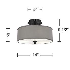 Image4 of Gray Faux Silk Black 14" Wide Ceiling Light more views