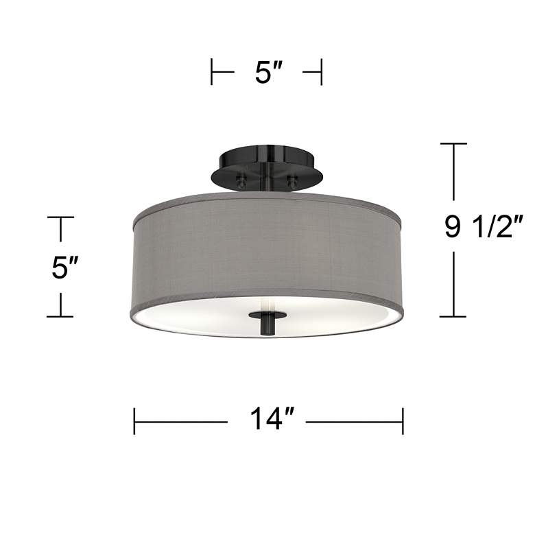 Image 4 Gray Faux Silk Black 14 inch Wide Ceiling Light more views