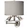 Gray Faux Silk Brushed Nickel Modern Plug-In Swing Arm Wall Lamp