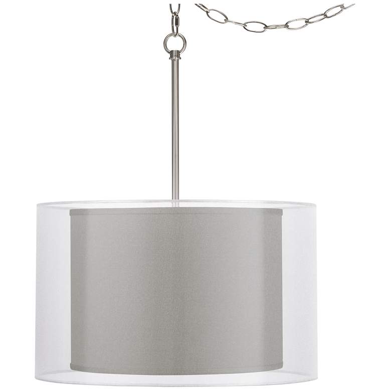 Image 1 Gray Faux Silk Double Shade 18 inch Wide Swag Pendant