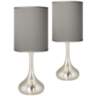 Gray Faux Silk Droplet Table Lamps Set of 2